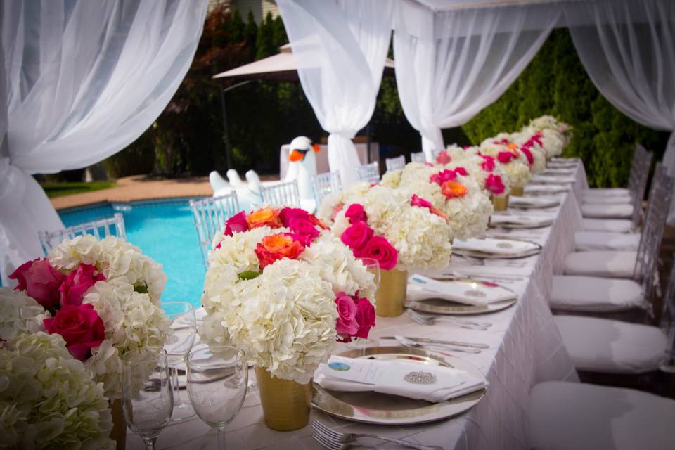 Table setup with flower centerpiece