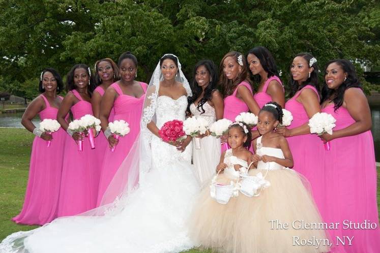 Bride with her bridesmaid and flowegirls