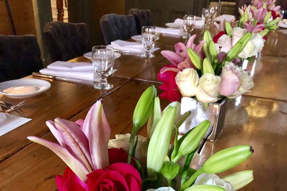 Long table setup with centerpiece