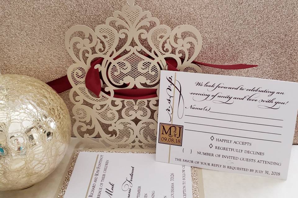 Wine and gold invitation