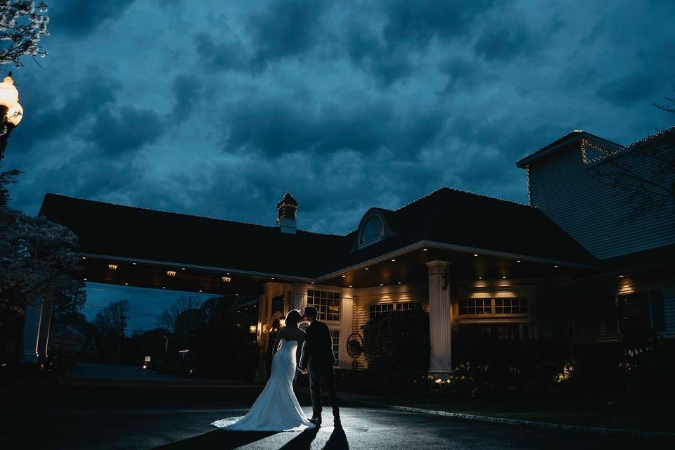 Bride & groom outside the Wate