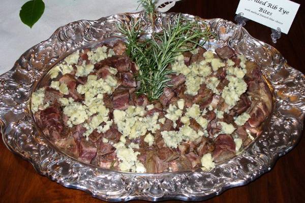 Grilled Ribeye Bites with melted Blue Cheese