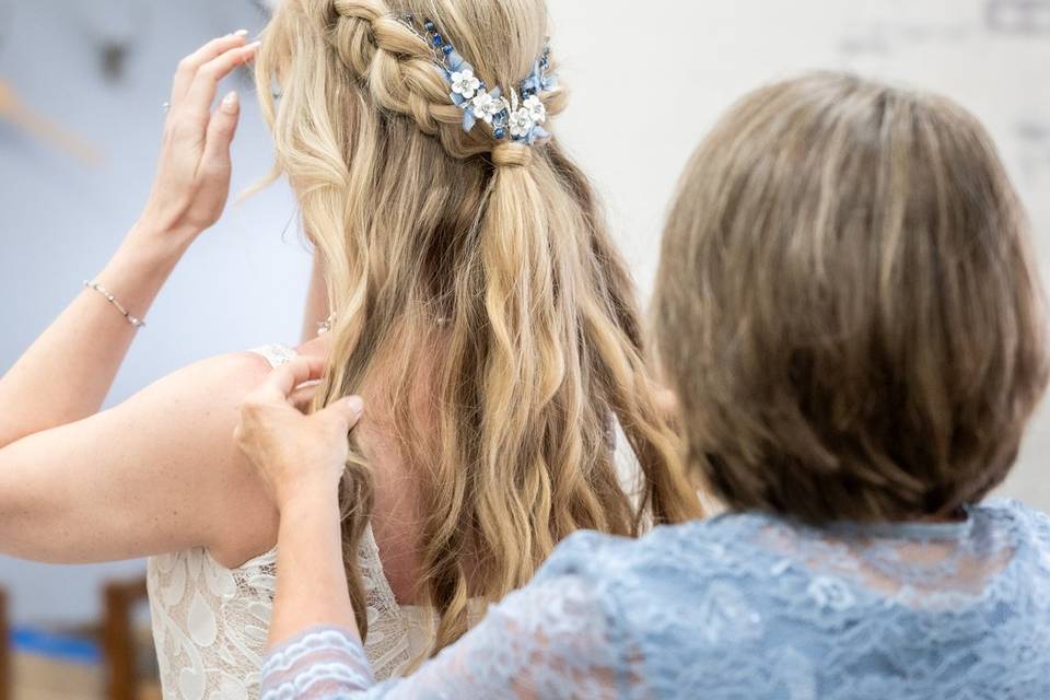 Mom fixing hair