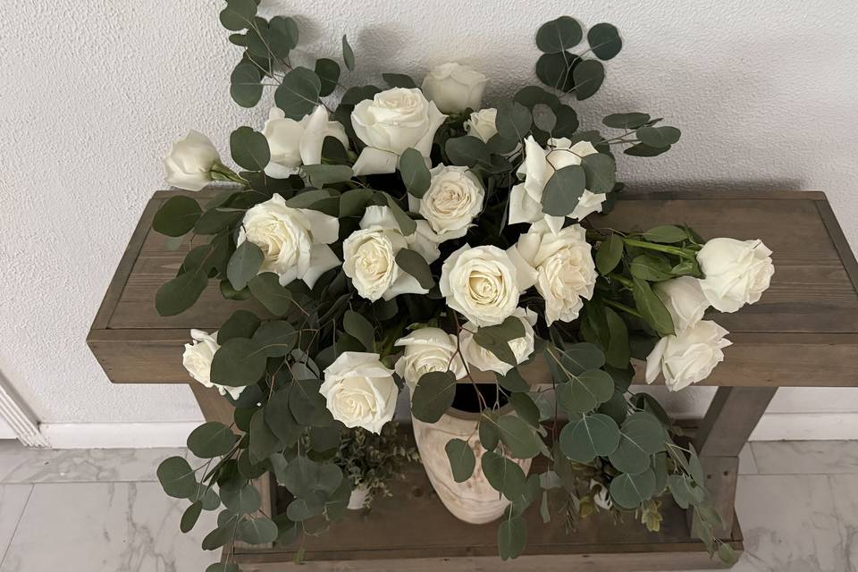 Timeless White Rose Wedding Fl