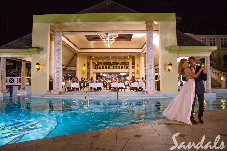 Bride and groom dancing