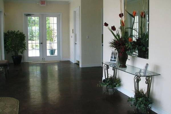 Foyer looking out the west french doors towards the Bridal Suite