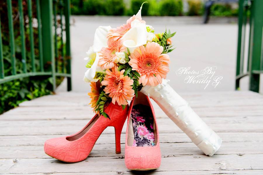 Wedding shoe and boquet