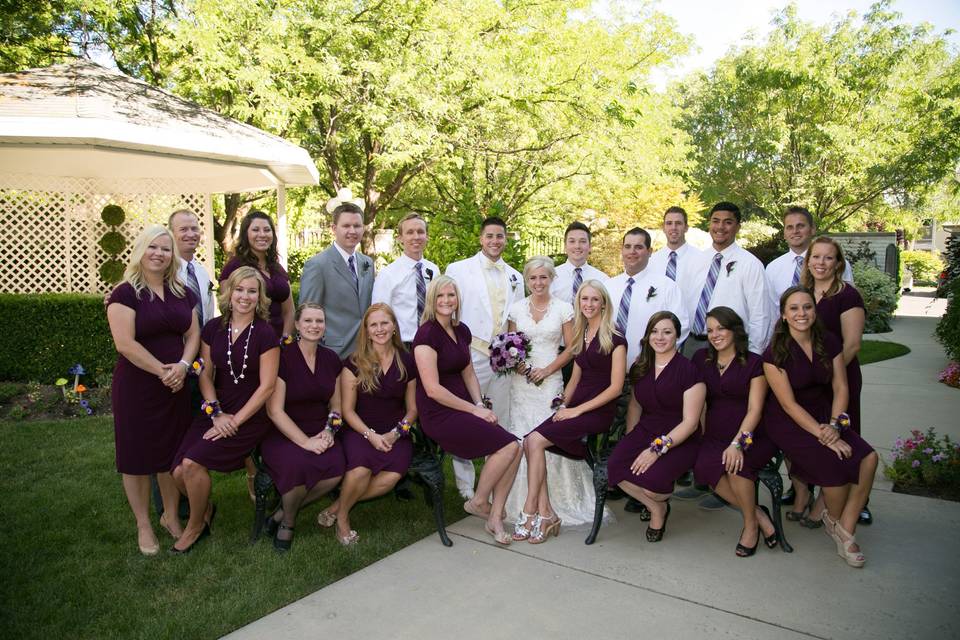 Couple with their wedding guests