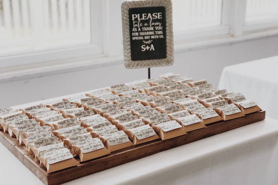 Custom made favors and sign