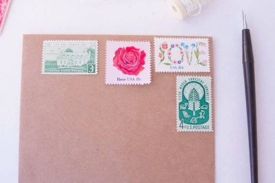 Custom vintage postage stamp set in green