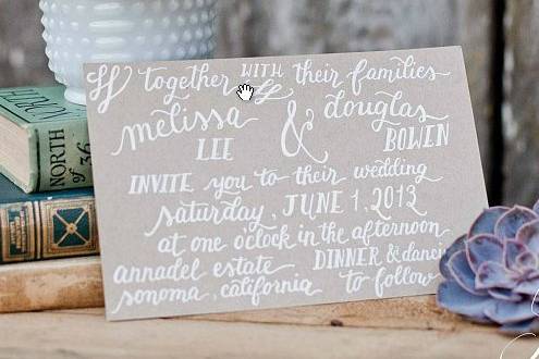 The Megan suite invitation with white ink on kraft paper
(Photo courtesy of Retrospect Images)