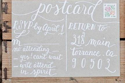 A new postcard-style reply cards with white ink on kraft
(Photo courtesy of Retrospect Images)