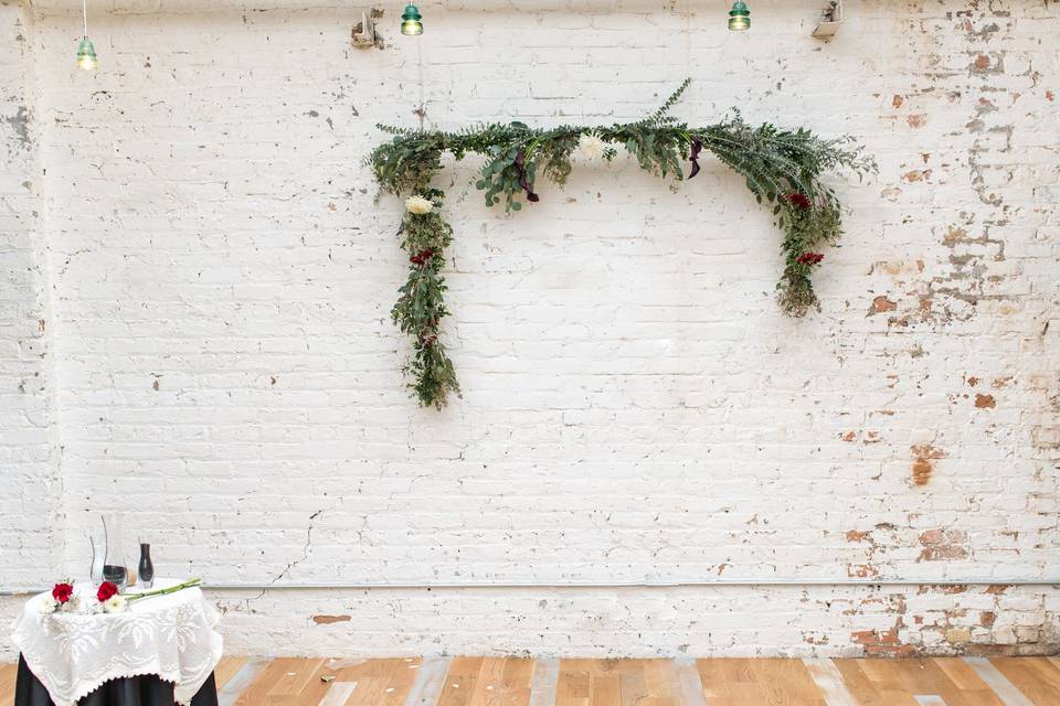 Floral backdrop detail.