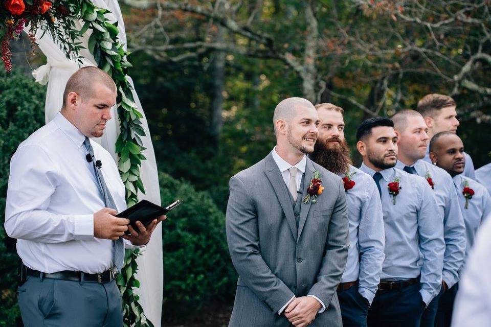 The groomsmen are in place