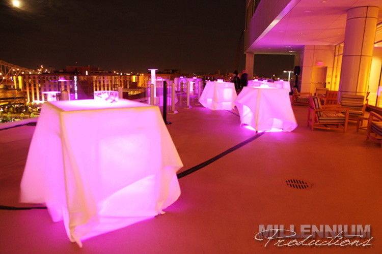 Tables with pink glows