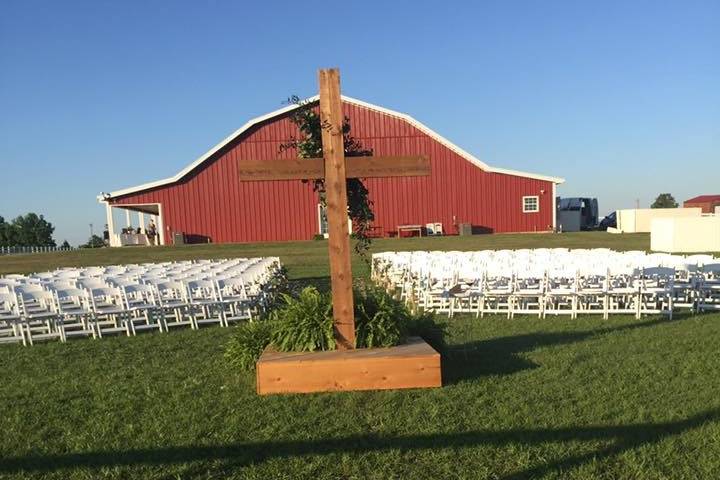 Cross and red barn