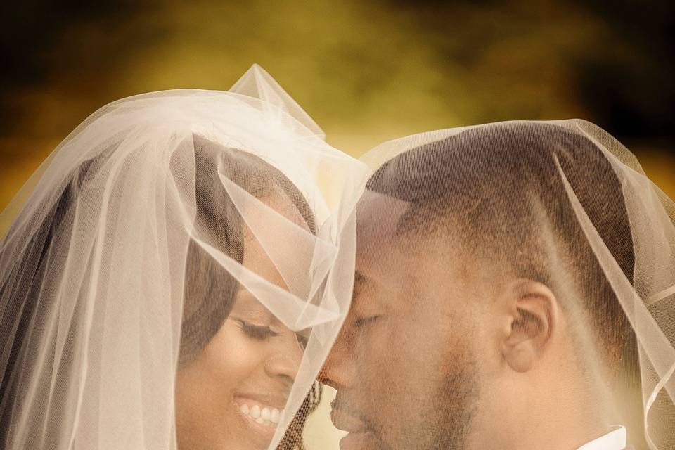 Bride & Groom Wrap in veil