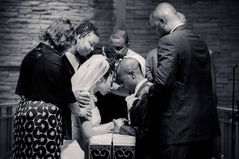 Bride in Groom Group Prayer