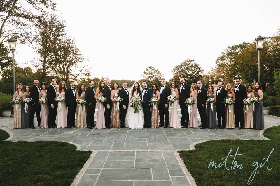 Newlyweds and their wedding party