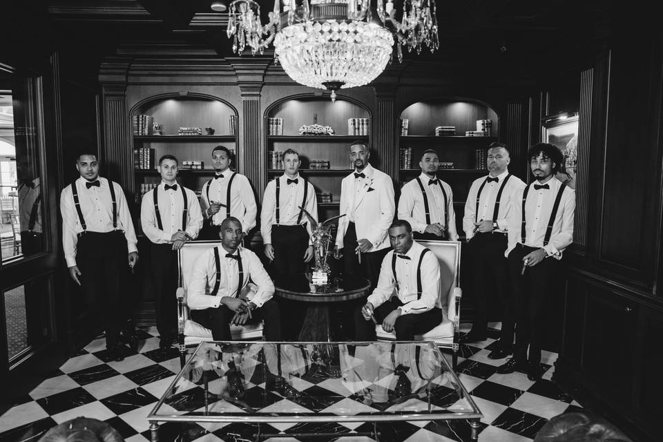 Guys in front of chapel