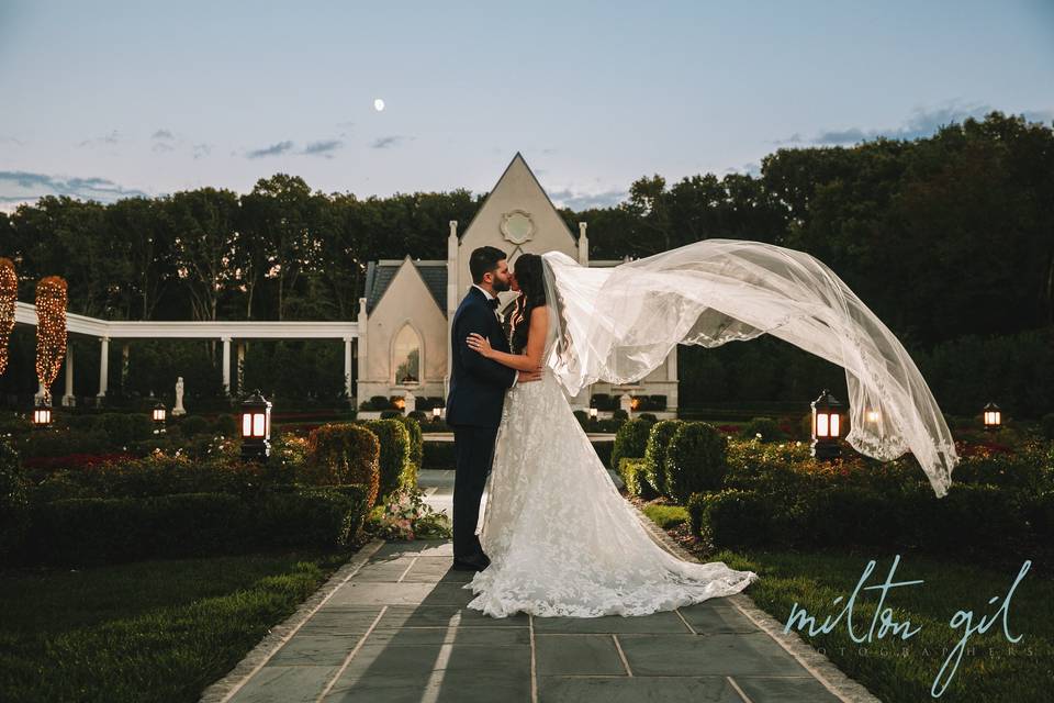 Newlyweds kissing