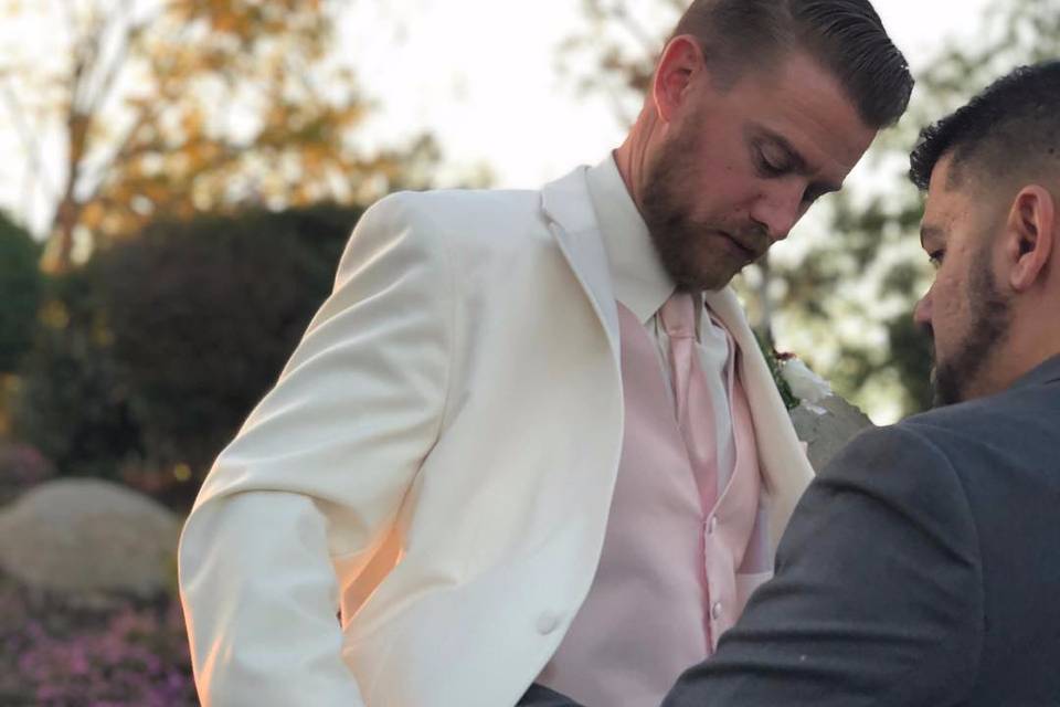 Groom is getting ready.