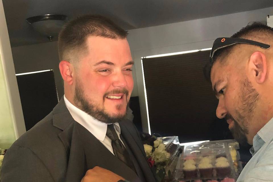 Lapel microphones on the groom