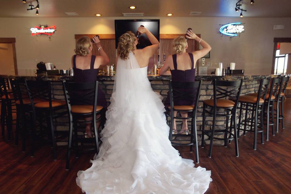 The bride and her bridesmaids