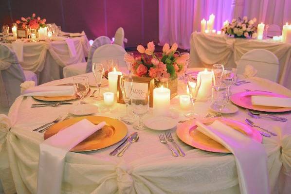 Candle and flower centerpiece