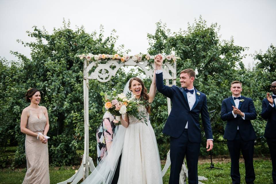 Groom kissing his bride