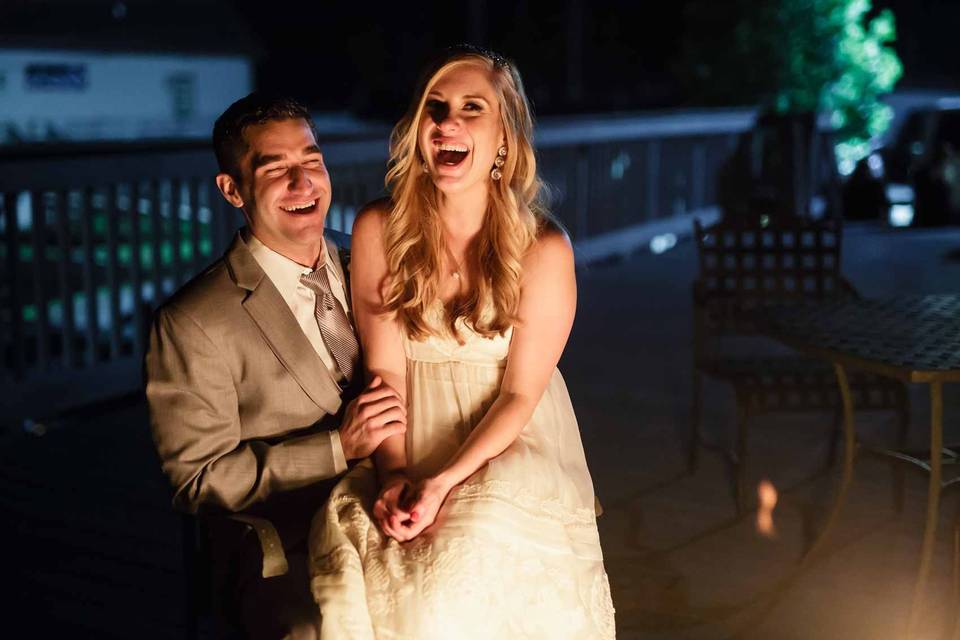 Laughter from the newlyweds