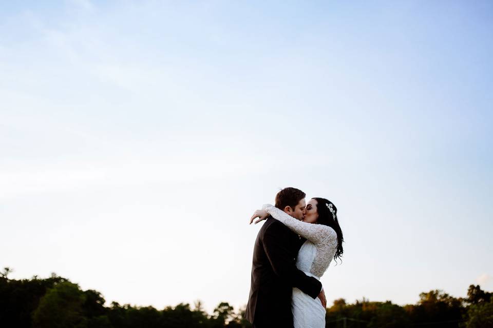 Newlyweds kissing