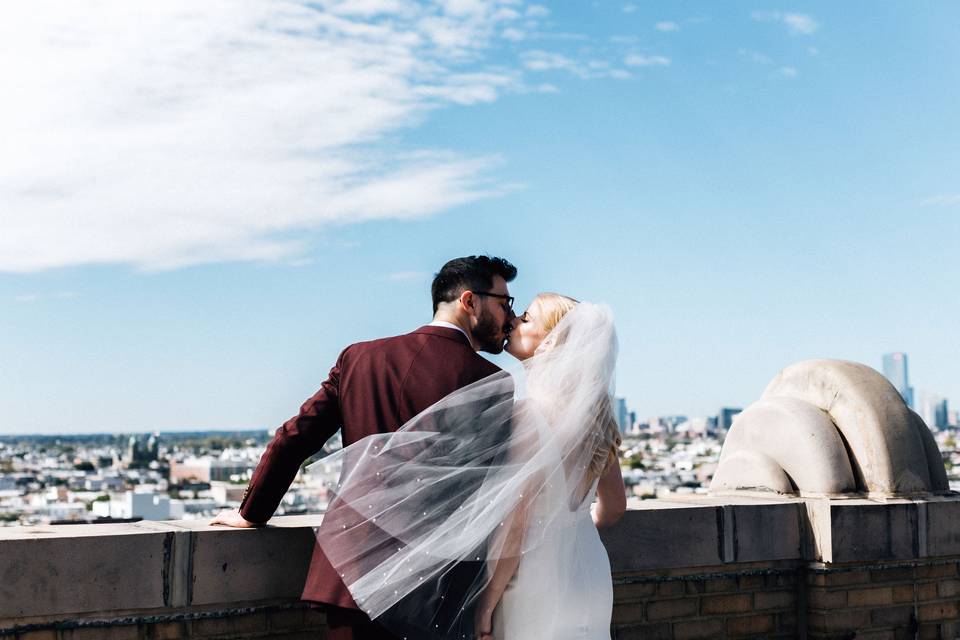 Couple kissing on Bok Rooftop