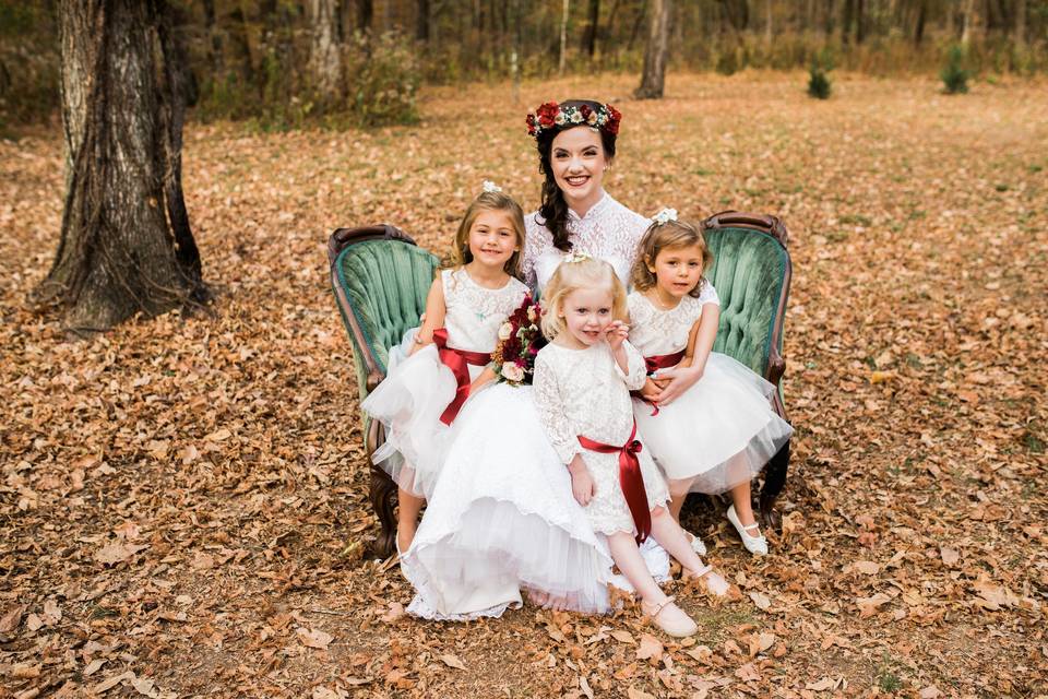 The bride with the little girls
