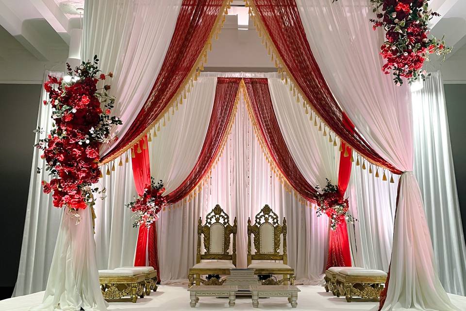 Mandap with red flowers