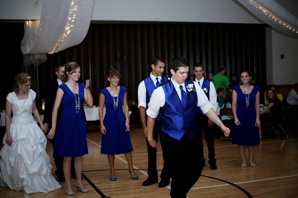 The bridesmaids and groomsmen