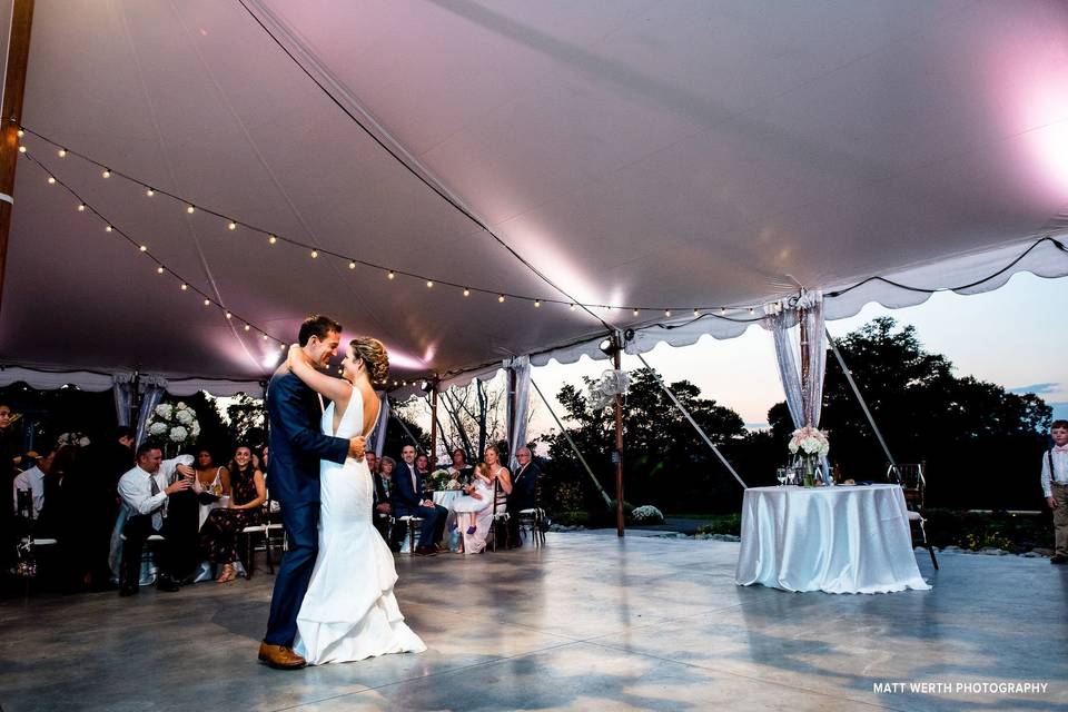 Tented wedding with lights