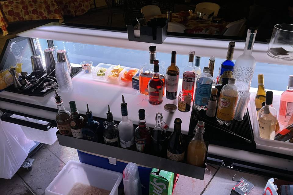 Portable bar lit up at night!