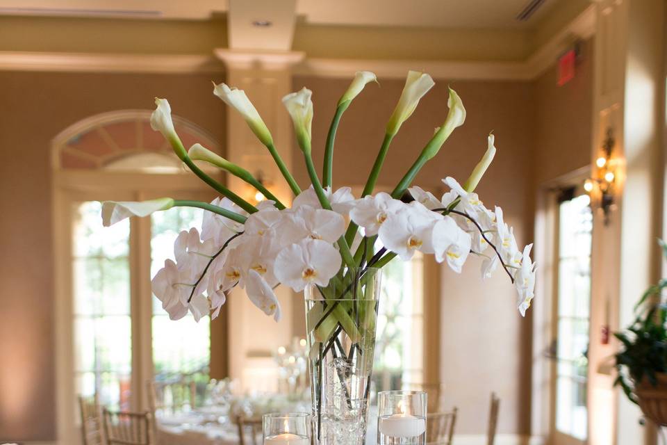 Candle and flower centerpiece