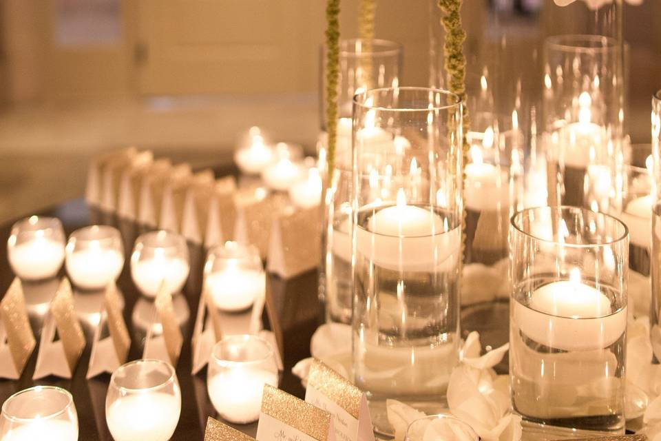 Candle and flower centerpiece