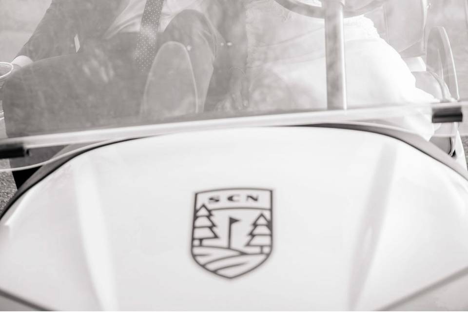 Bride in golf cart