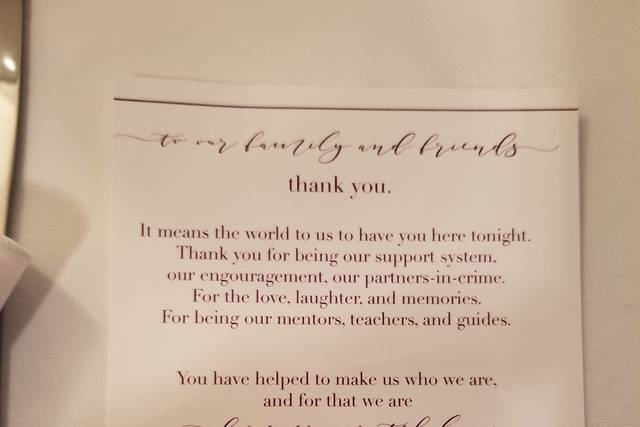Thank you placecard