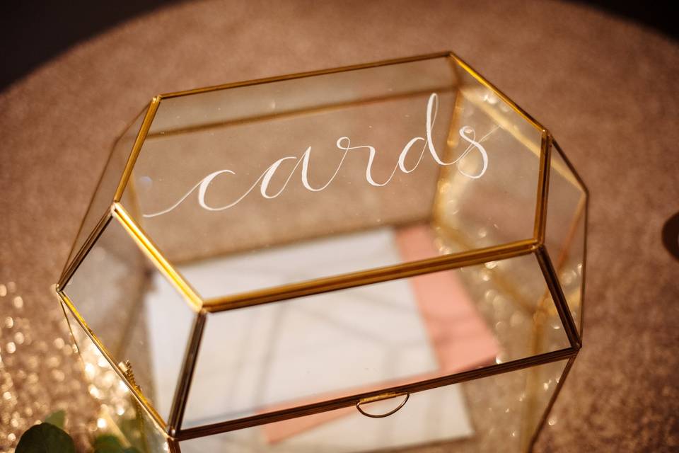 Cards box, hand lettered
