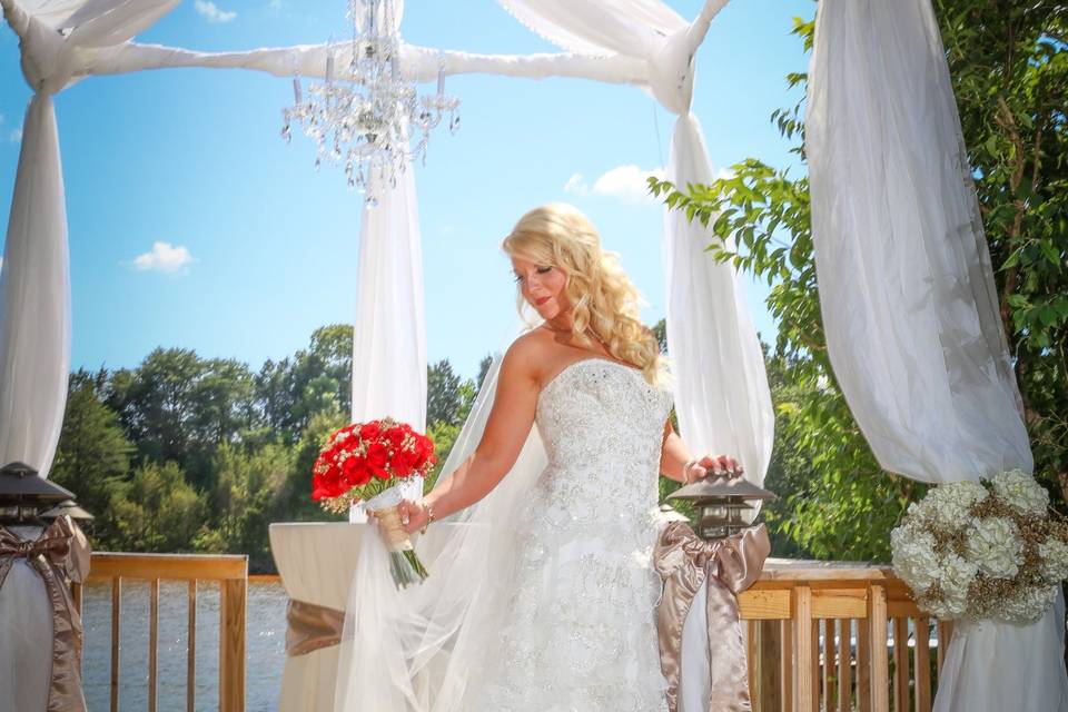 Bride in the wedding cabana