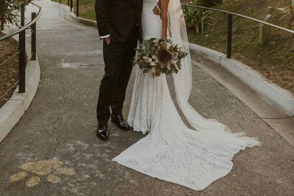 Couple posing in sunset light