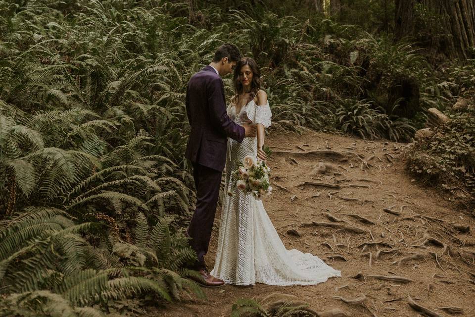 Couple in redwoods.