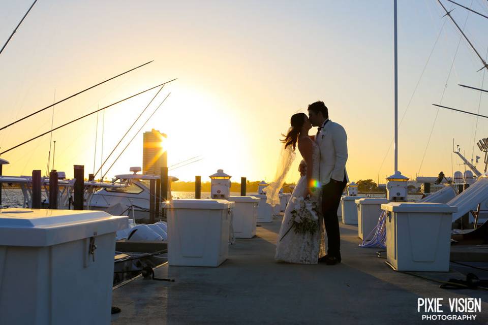 Bride and Groom at Sunset