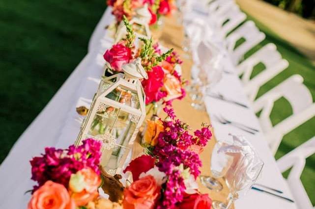 Table setup with flower centerpiece