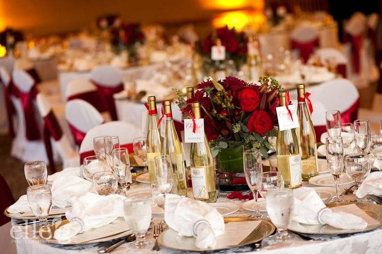 Table setup with flower centerpiece