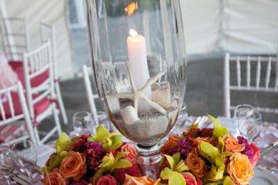 Centerpieces with hurricane and candle